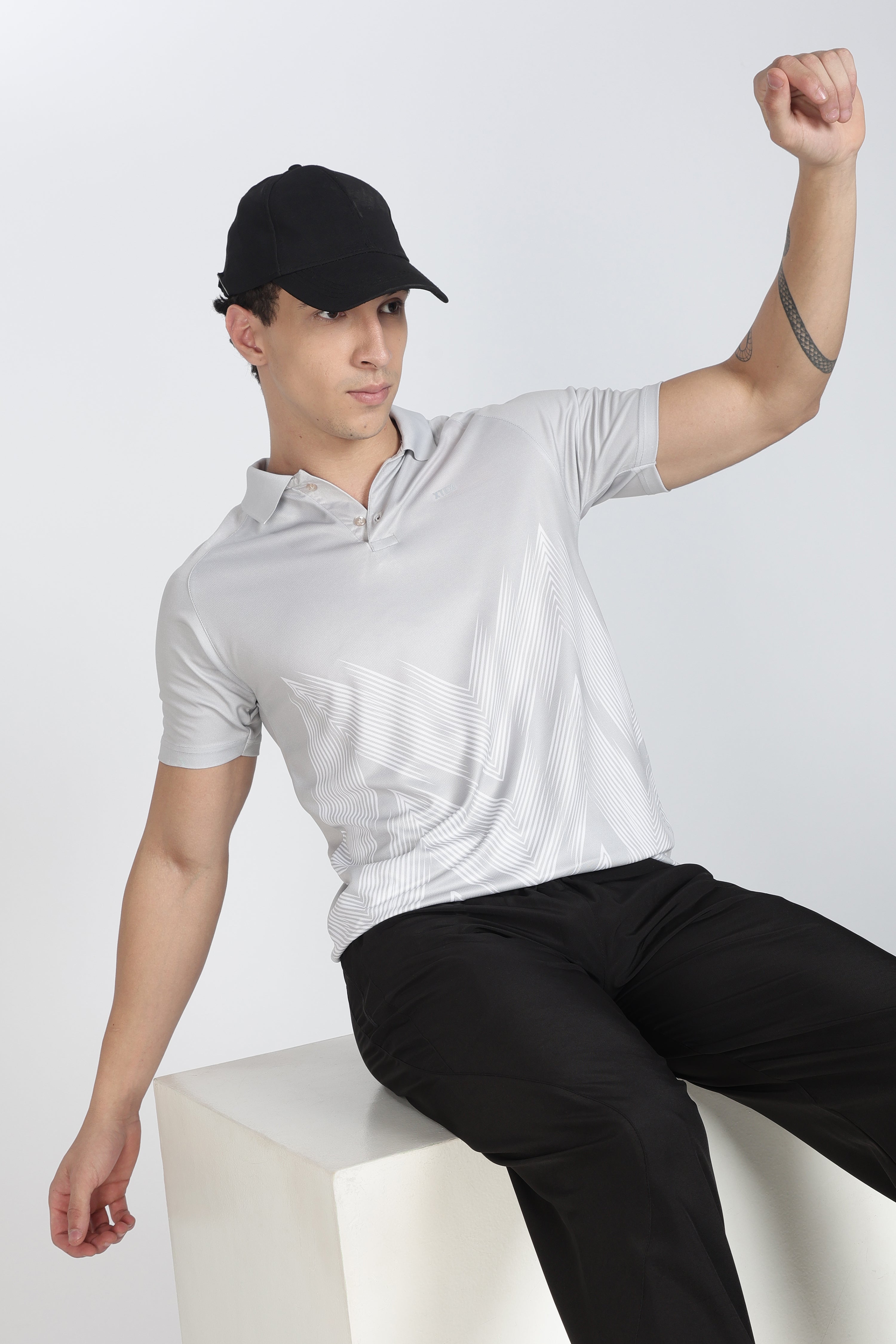 Active-Wear Polo – Breathable Chevron Design for Cricket & Casual Play