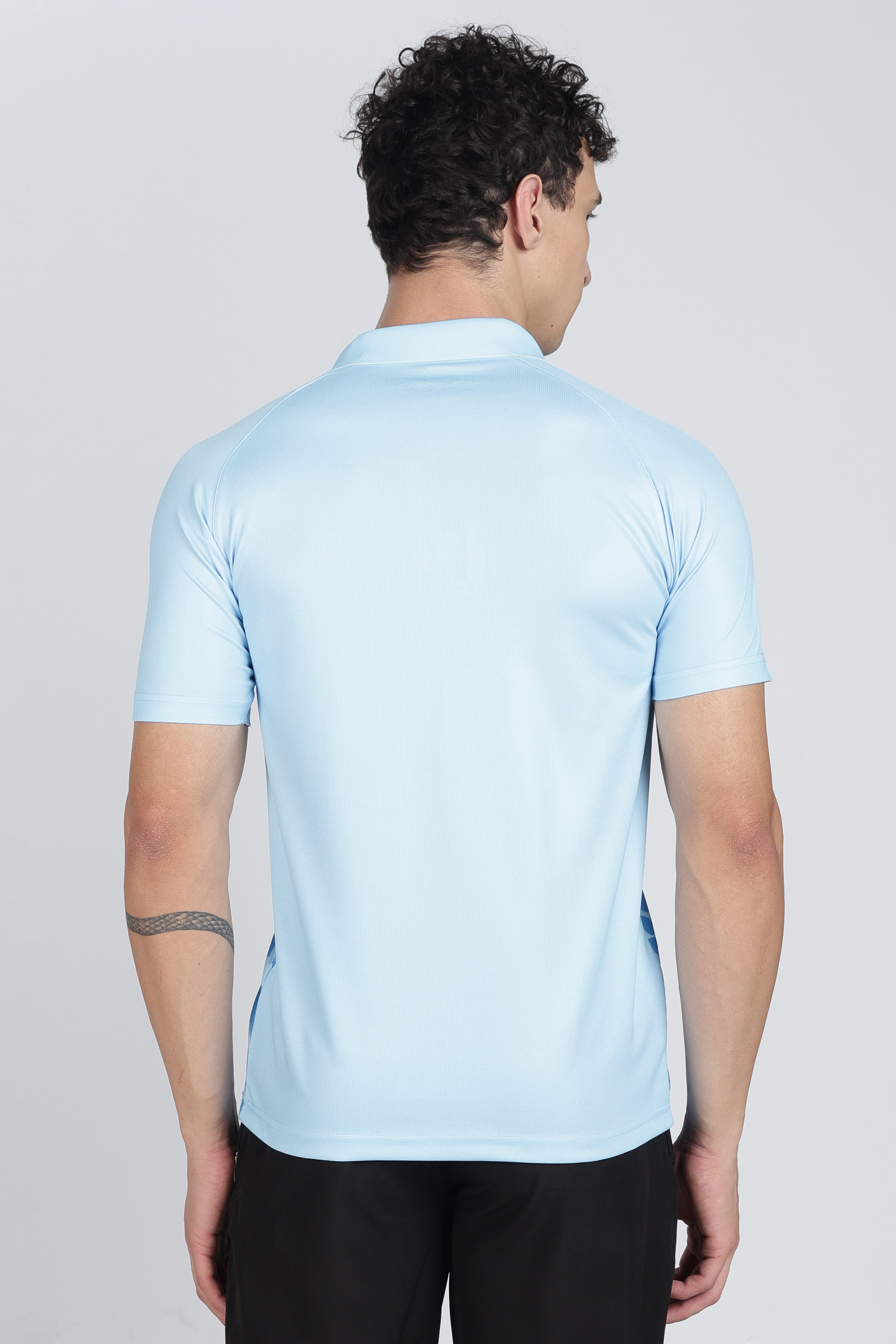 Light Blue Polo – Breathable Diagonal Stripe Activewear for Cricket & Casual