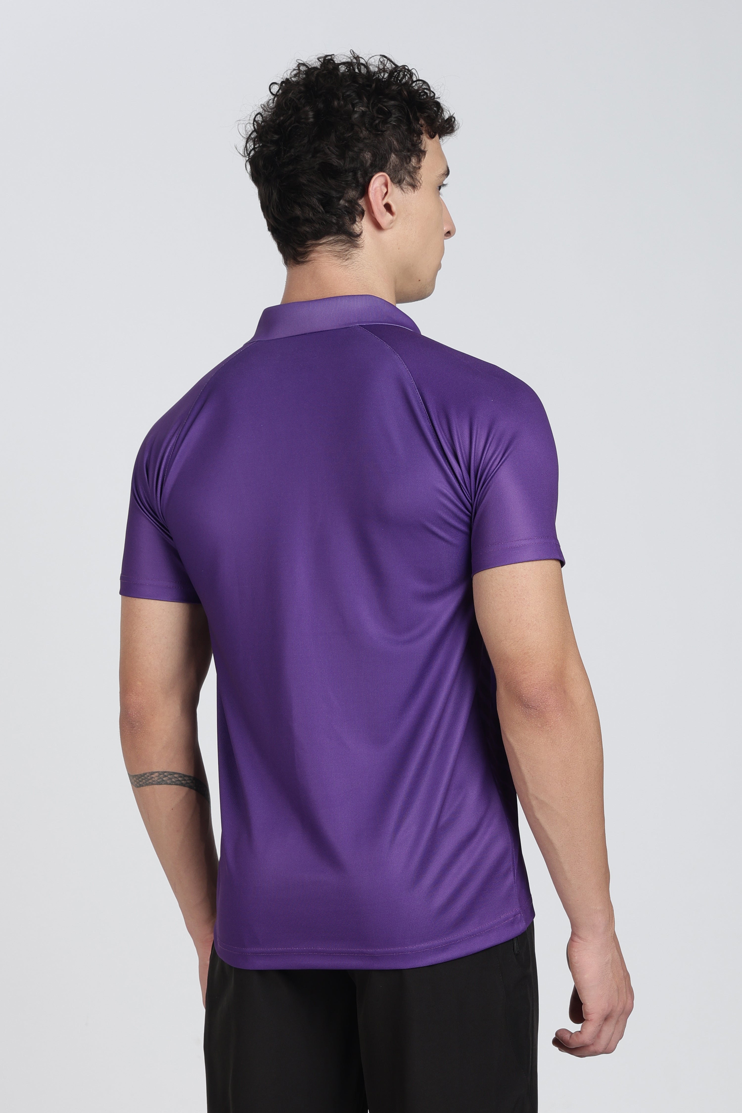 Purple XTEX Performance Polo – Breathable Chevron Stripe for Cricket & Casual