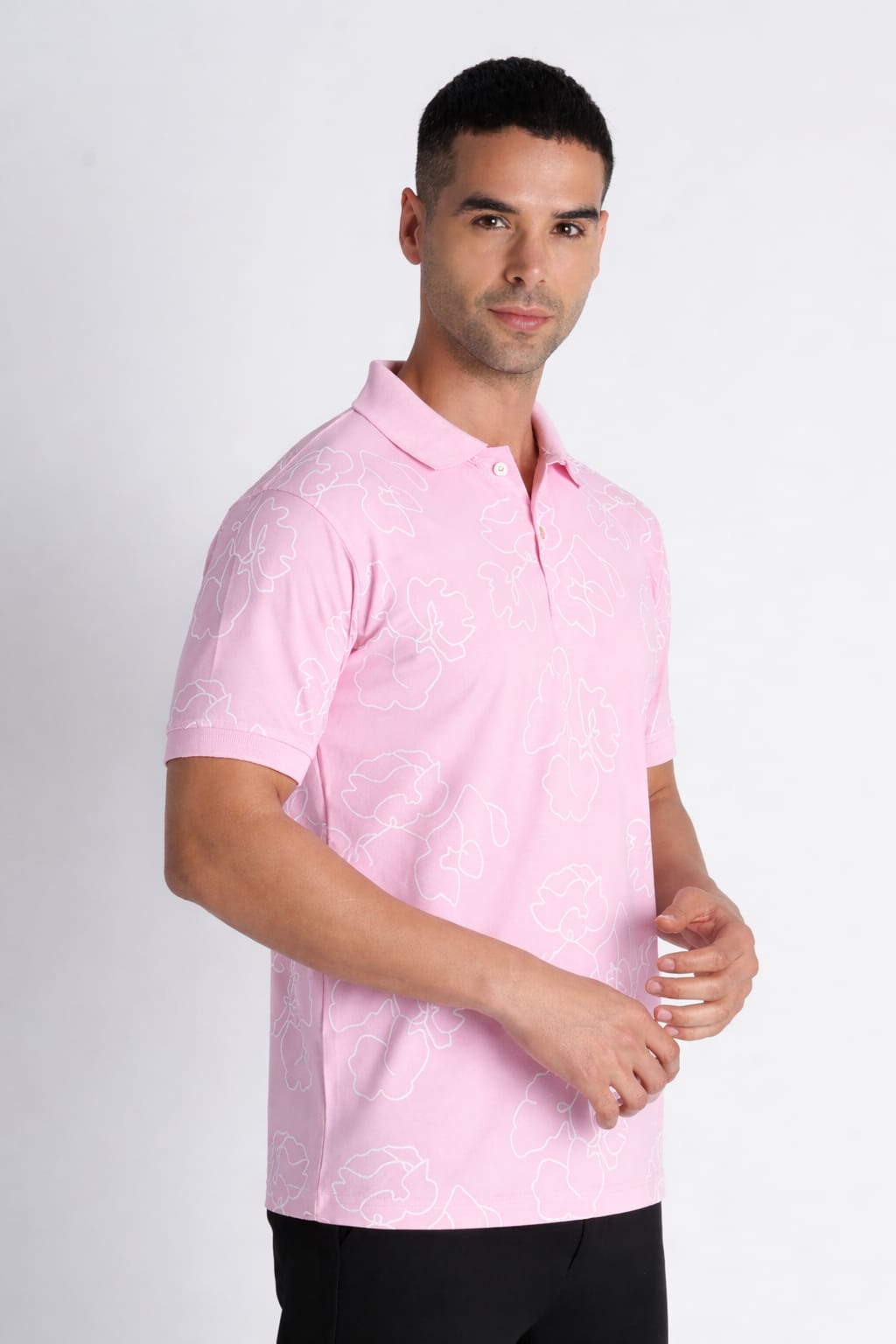Pink Floral‑Print Activewear Polo Shirt | Stylish Performance Sportswear Tee